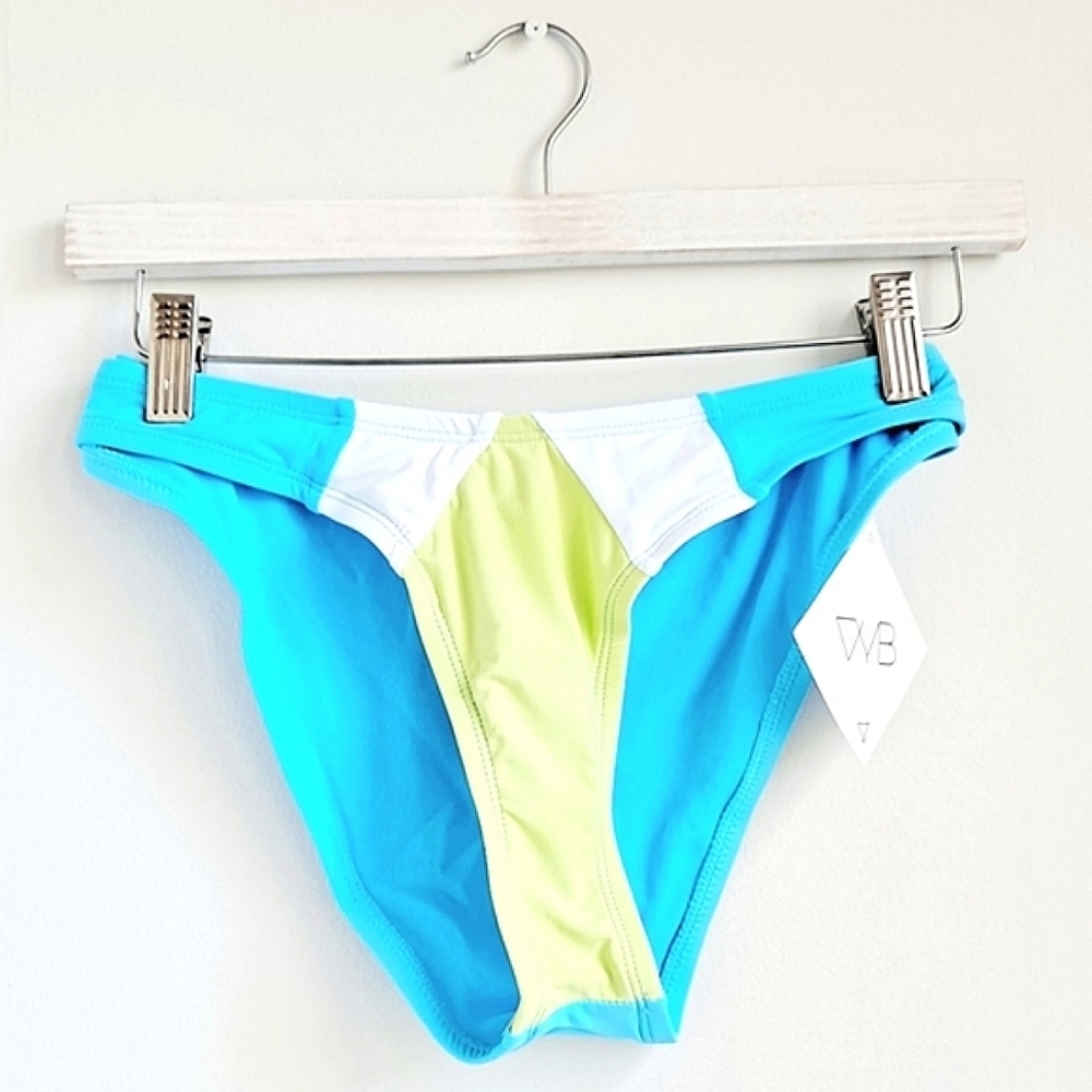 VYB Vicious Young Babes Colorblock Bikini Bottom Blue Lime White L NWT